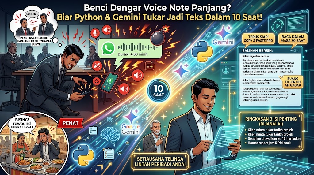 Benci Dengar Voice Note Panjang? Biar Python & Gemini Tukar Jadi Teks Dalam 10 Saat!