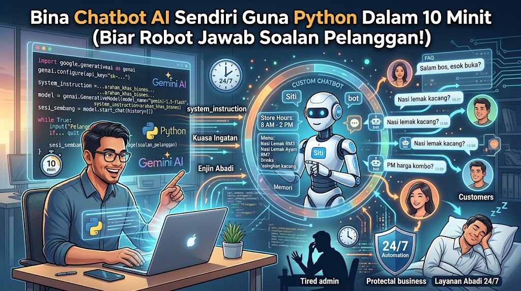 Bina Chatbot AI Sendiri Guna Python Dalam 10 Minit (Biar Robot Jawab Soalan Pelanggan!)